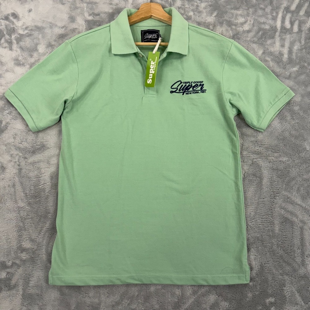 Super Triple Goose Polo Shirt Mens Medium Green Casual Golf Preppy NEW